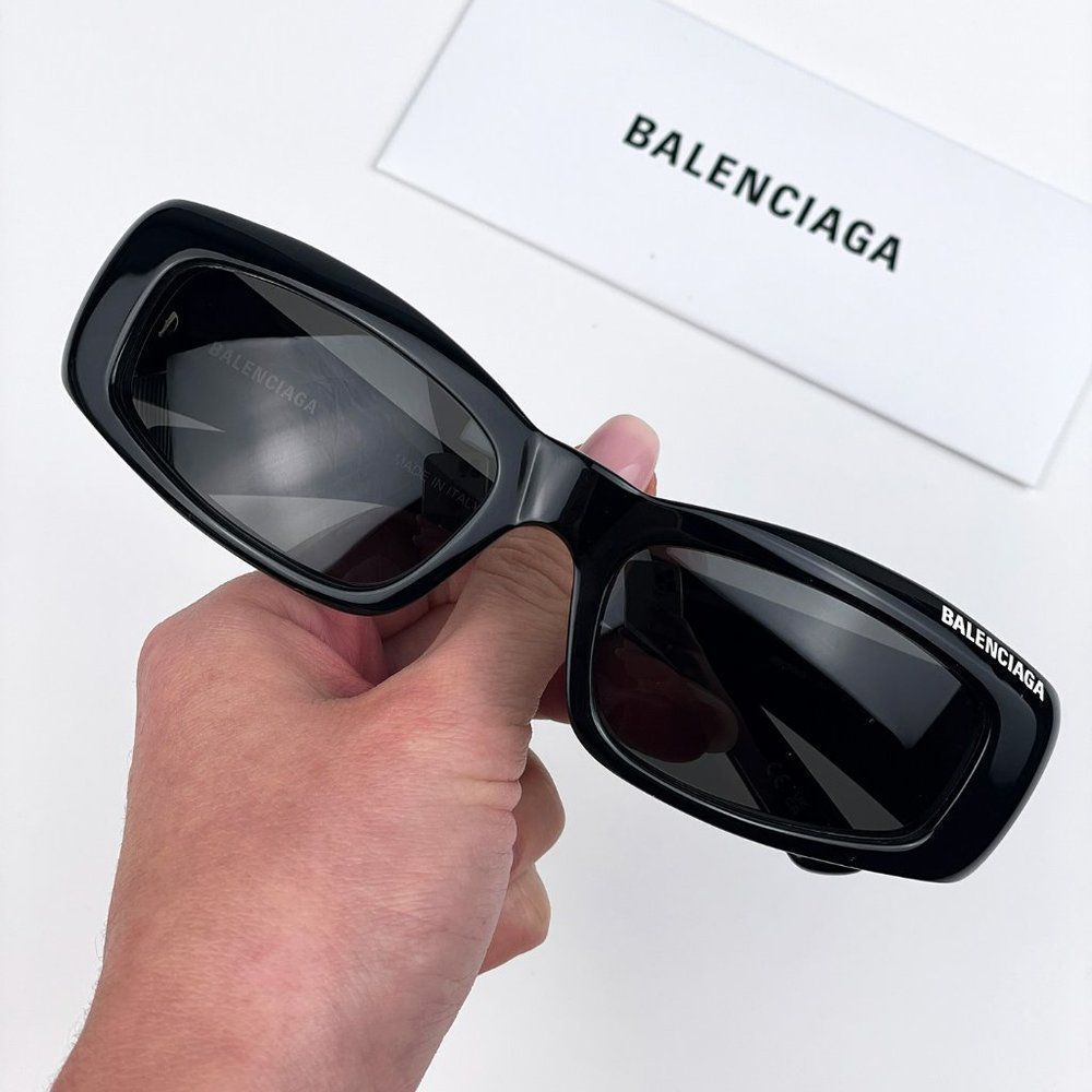 Balenciaga BB0266S 001 Sunglasses Black Grey Rectangle  Unisex - Picture 2 of 12